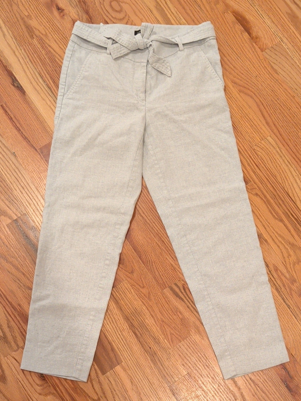 LOFT Light Gray Paperbag Waist Straight-Leg Pants